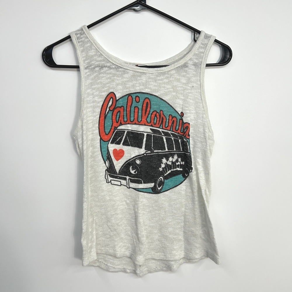 Indie Sleaze California Van Graphic Tank Top Small White Surf Coastal Retro Boho